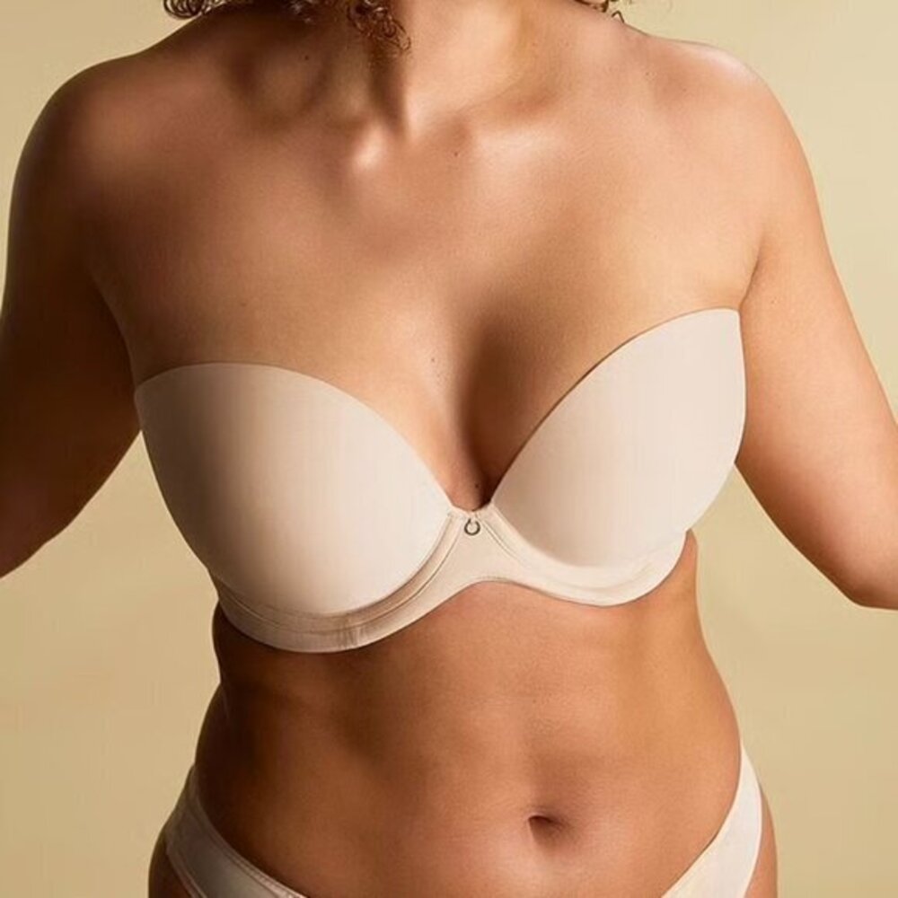 Panache Faith Moulded Plunge Strapless Bra in Nude Latte Size 34DD LIKE NEW